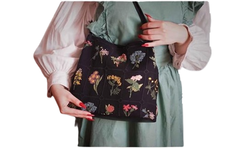Aesthetic Floral Tote Bag - Small Canvas Shoulder and Handbag