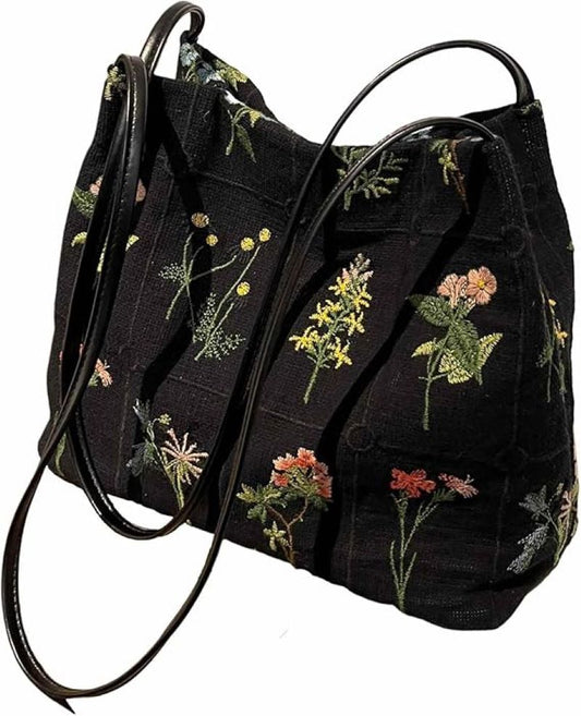 Aesthetic Floral Tote Bag - Small Canvas Shoulder and Handbag