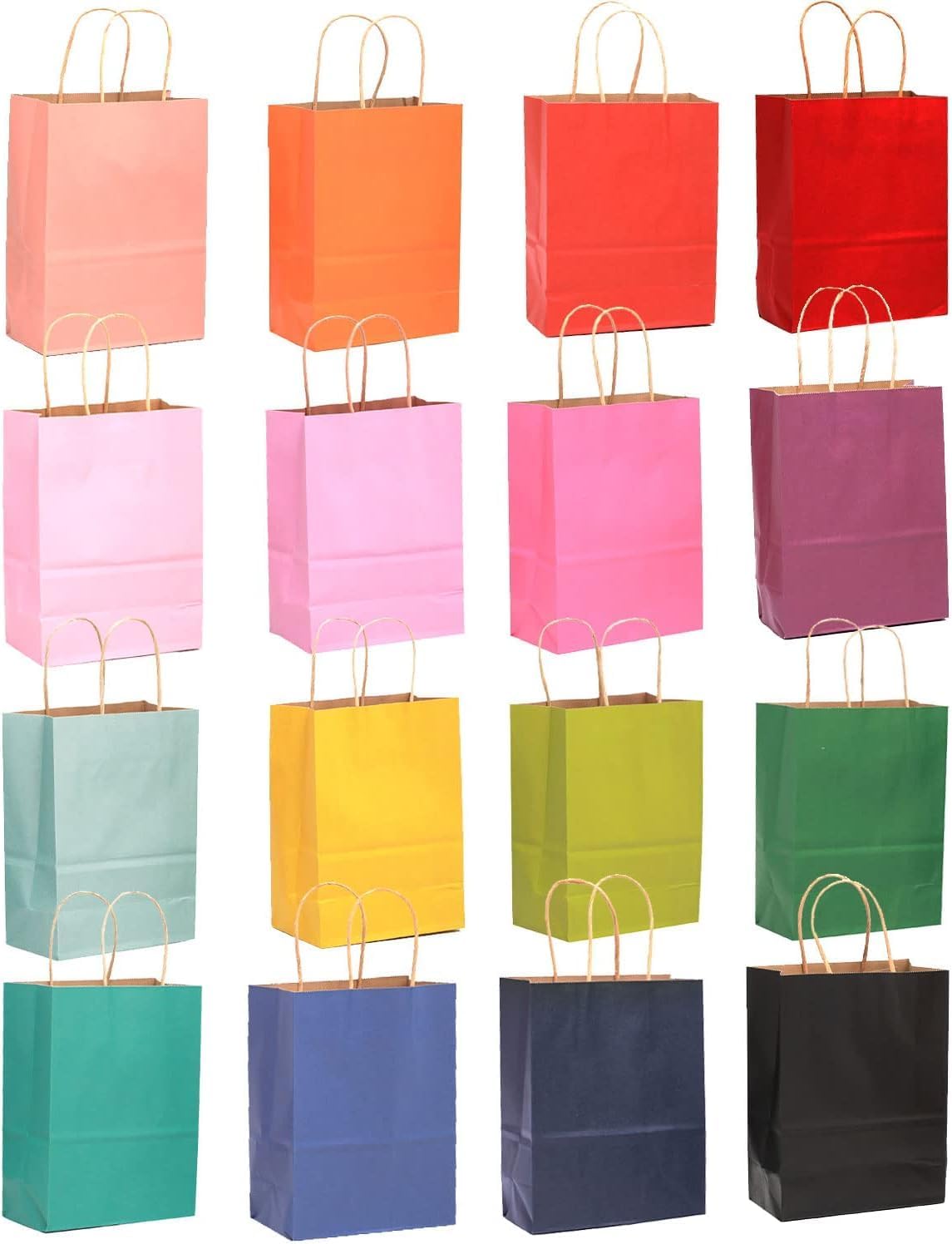 32 Paper Gift Bags with Handles - 16 Colors Bulk