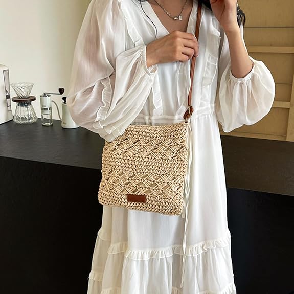 Straw Crossbody Bag Boho Small Summer Beach Purse