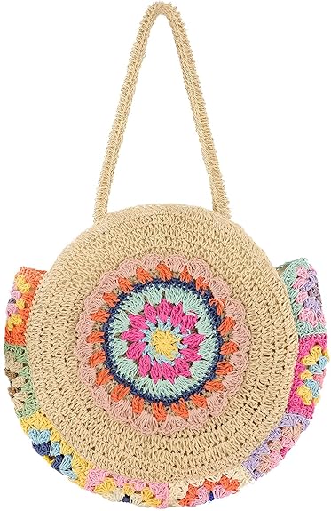 Straw Beach Tote Bag - Large Floral Woven Handbag