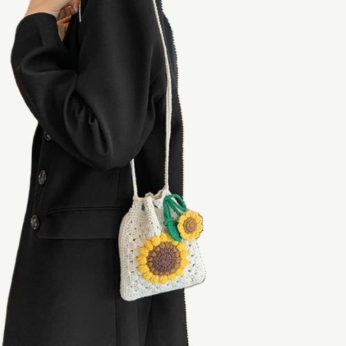 Handmade Sunflower Crochet Bag Crossbody for Women