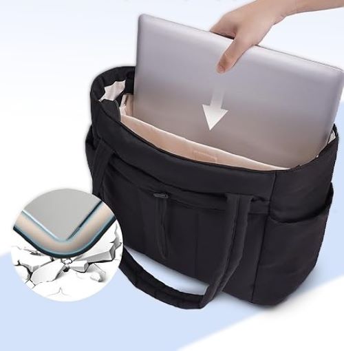 Nature Puffer Tote Bag with Laptop Compartment & Cup Holder