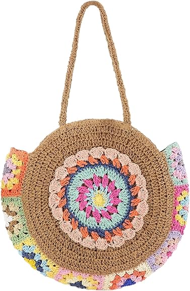 Straw Beach Tote Bag - Large Floral Woven Handbag