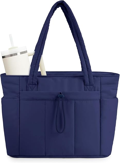 Nature Puffer Tote Bag with Laptop Compartment & Cup Holder