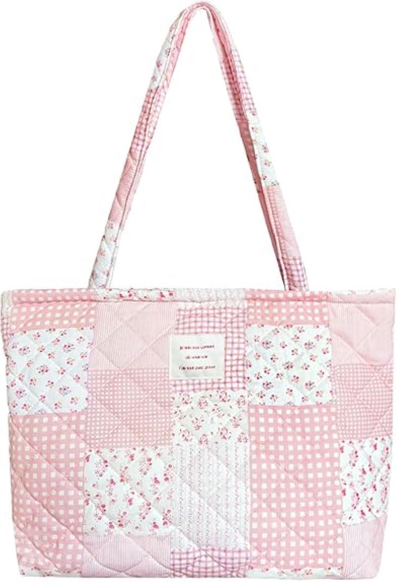 Small Floral Quilted Tote Bag with Zipper, Lightweight Women’s Handbag