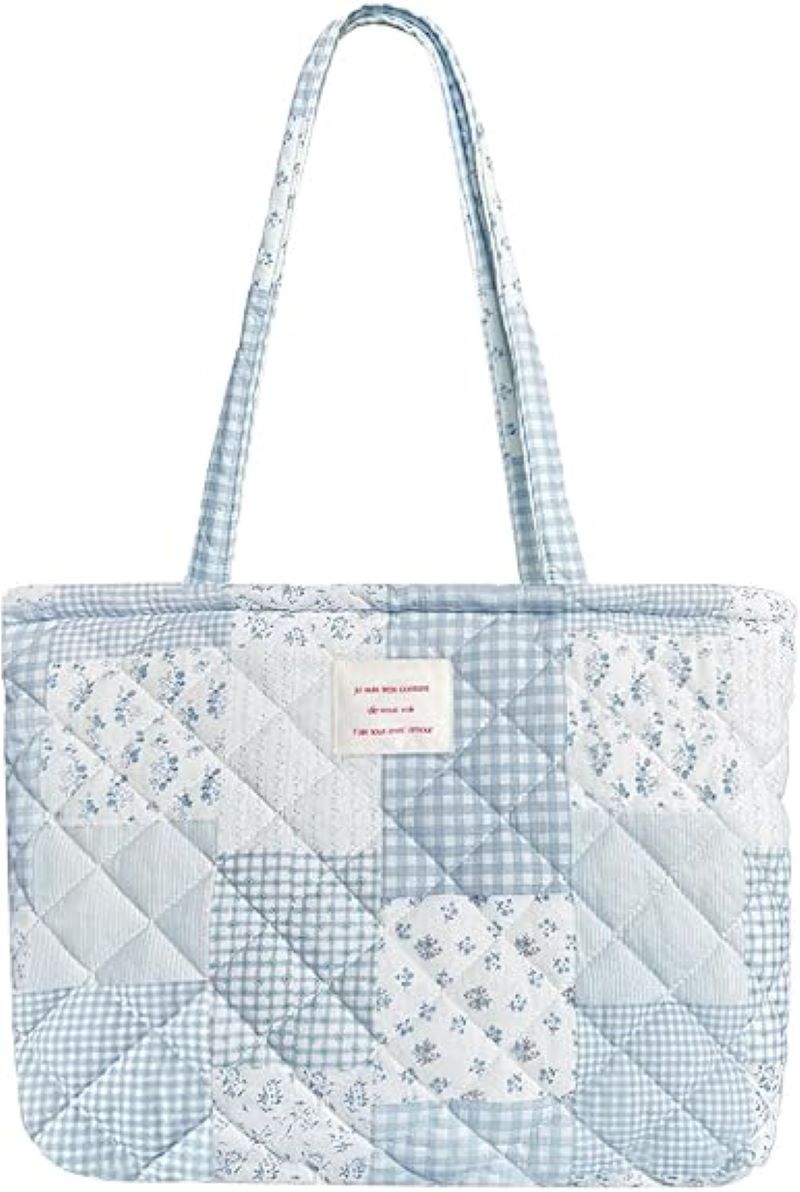 Small Floral Quilted Tote Bag with Zipper, Lightweight Women’s Handbag