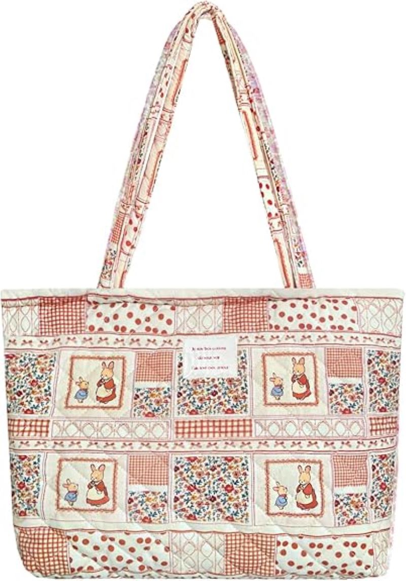 Small Floral Quilted Tote Bag with Zipper, Lightweight Women’s Handbag