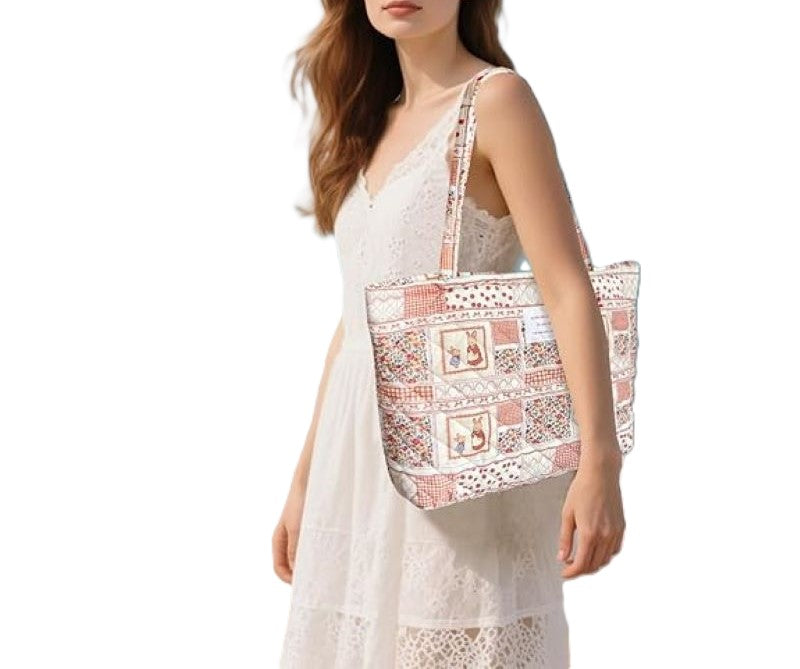 Small Floral Quilted Tote Bag with Zipper, Lightweight Women’s Handbag