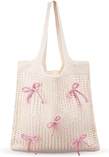 Coquette Bow Tote Bag for Women - Cute Preppy Beach Shoulder Bag for Summer