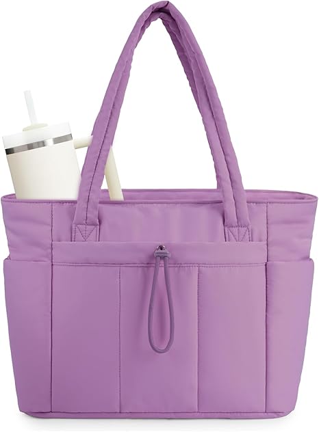 Nature Puffer Tote Bag with Laptop Compartment & Cup Holder