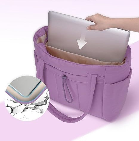 Nature Puffer Tote Bag with Laptop Compartment & Cup Holder