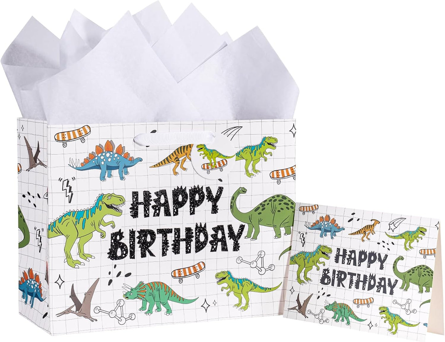 Colorful Birthday Gift Bag with Balloons, Tissue, Card & Tag