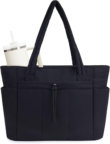 Nature Puffer Tote Bag with Laptop Compartment & Cup Holder