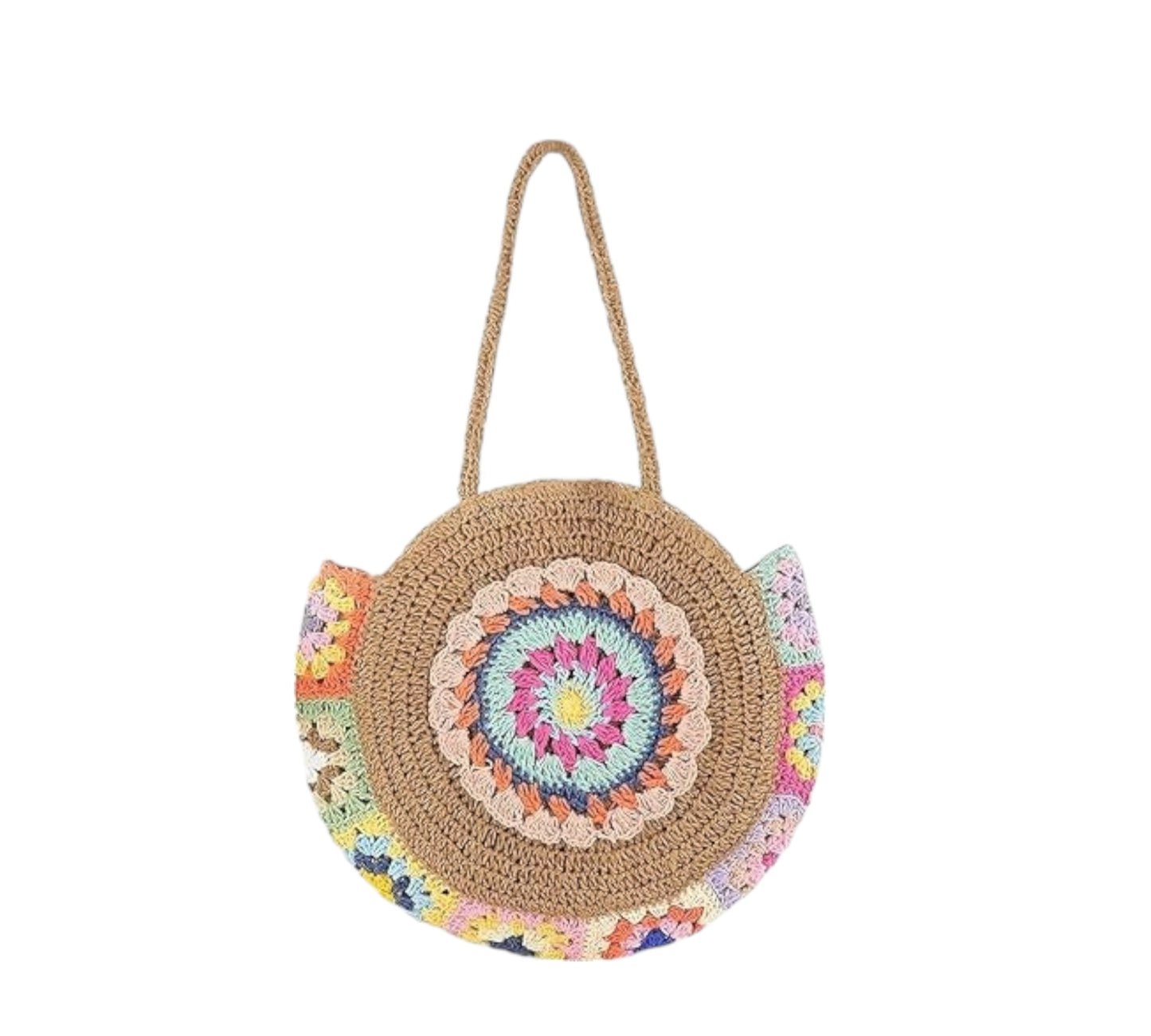 Straw Beach Tote Bag - Large Floral Woven Handbag