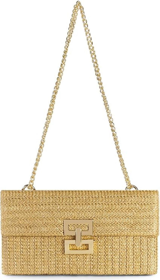 Women’s Boho Straw Clutch - Summer Shoulder & Evening Bag