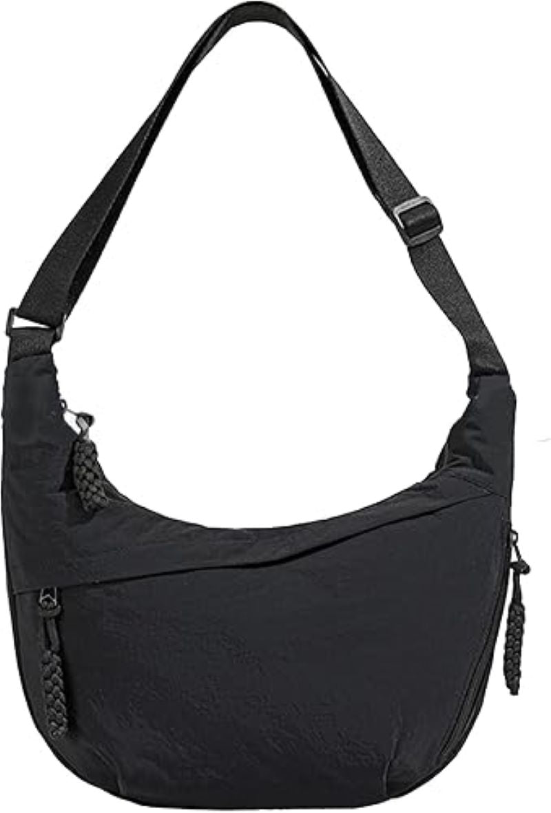 Nylon Crescent Shoulder Bag for Women - Slouchy Crossbody Hobo Purse