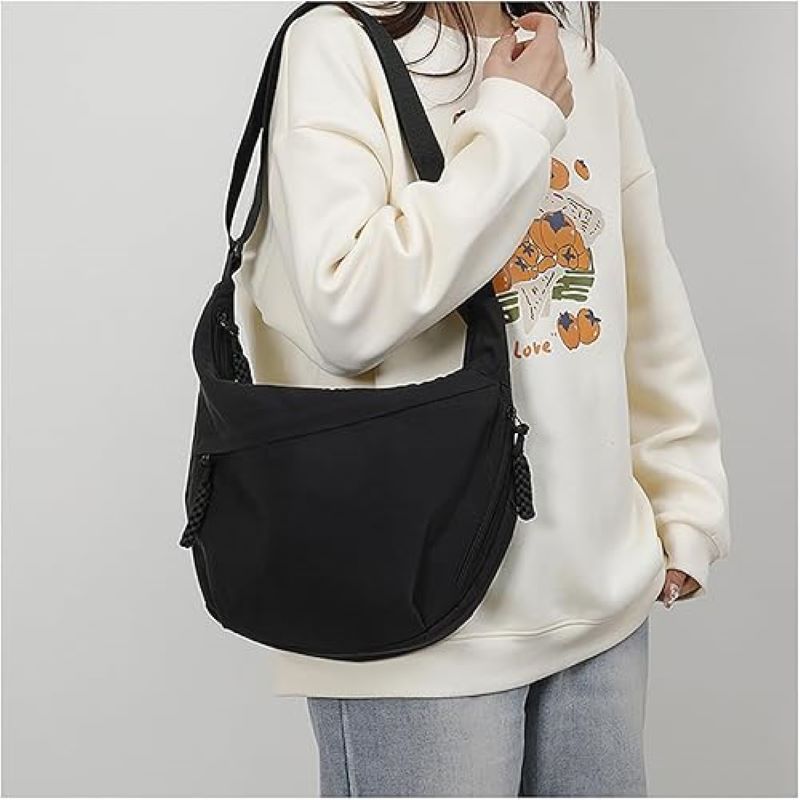 Nylon Crescent Shoulder Bag for Women - Slouchy Crossbody Hobo Purse