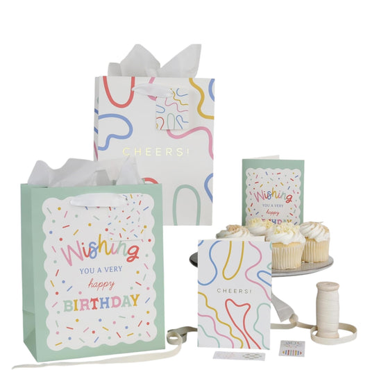 Beautiful Gift Bag Set of 4 with Tissue Paper, Cards & Stickers – Reusable