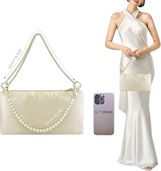 Women Satin Evening Clutch Purse Wedding Prom Party Bag with 2 Chains